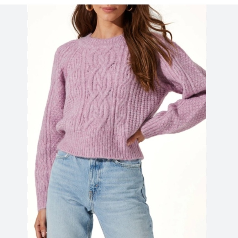 New ASTR The Label Astr Celtic Cable Knit Fuzzy Cozy Lilac Purple Sweater Size M